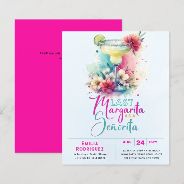 Papier Dernière Margarita Señorita Fiesta Fête des mariée (Devant / Derrière)
