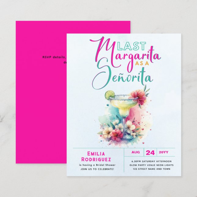 Papier Dernière Margarita Señorita Fiesta Fête des mariée (Devant / Derrière)