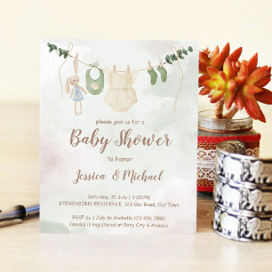 Papier Des vêtements budget sur une ligne baby shower inv