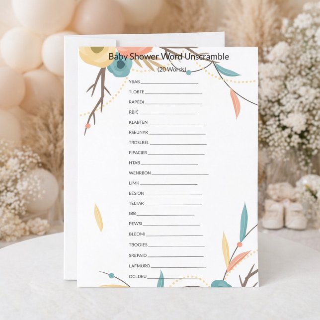 Papier Désembrouillage de mots pour Baby Shower Bohème Ru (Créateur téléchargé)