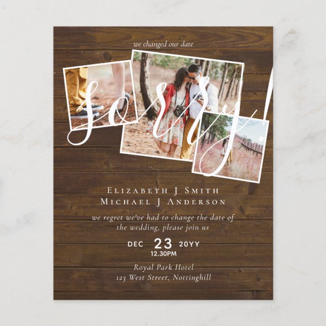 Papier DÉSOLÉ ! Remise du mariage Changement de date PHOT (Devant)