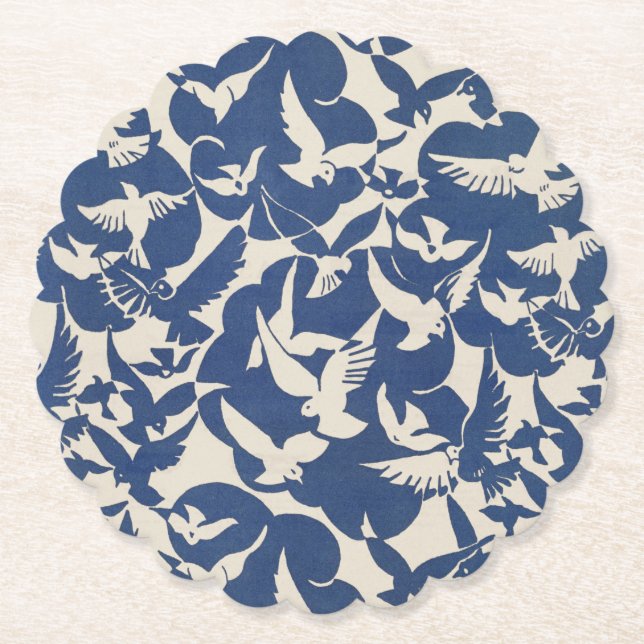 Papier Dessous-de-verre en papier: PIGEONS EN BLANC + BLE (Devant)