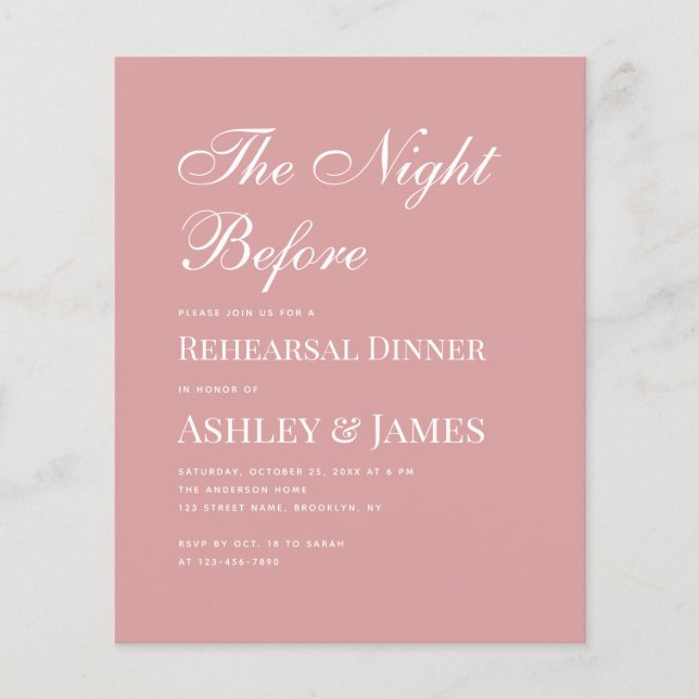 Papier Destin de répétition de Rose Dusty Invitation (Devant)