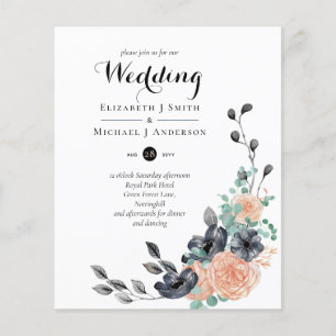 Papier Destiny Coral noir Mariage Floral Invite Budget