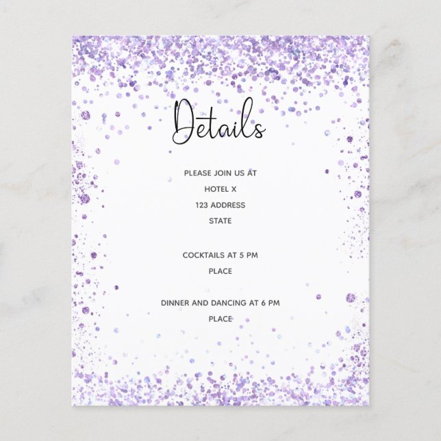 Papier Détails de la réception de mariage violet budget p (Devant)