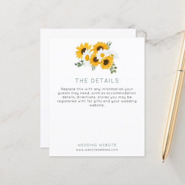 Papier Détails du Mariage Budget Sunflower Enfermé (Devant/Arrière en situation)