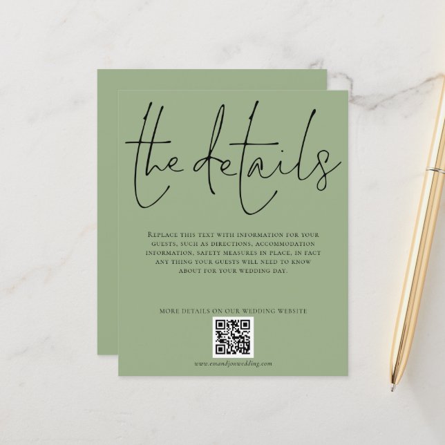 Papier Détails du Mariage budgétaire Code QR Code Sage En (Devant/Arrière en situation)