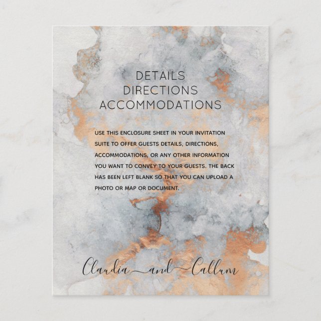 Papier Détails du mariage de Copper Quarry Hébergement (Devant)