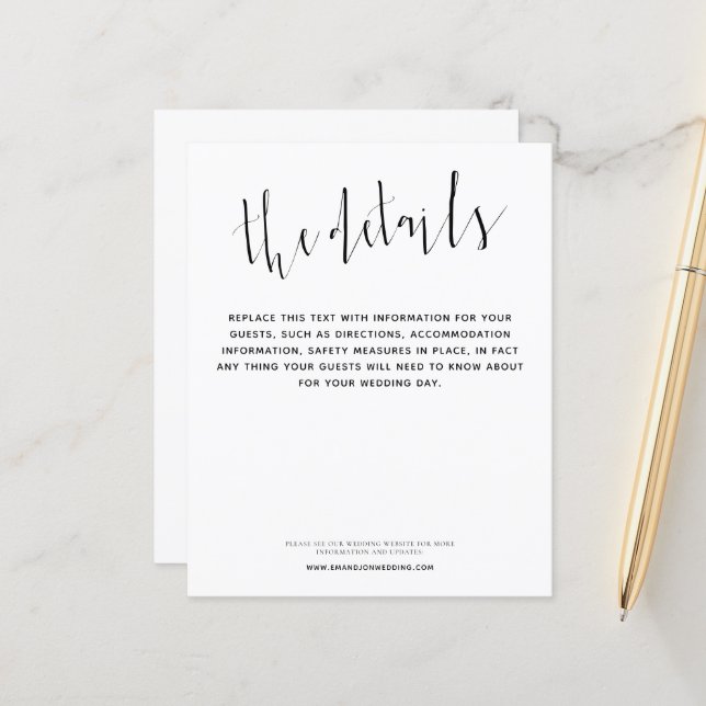 Papier Détails du Mariage de script élégant du budget (Devant/Arrière en situation)