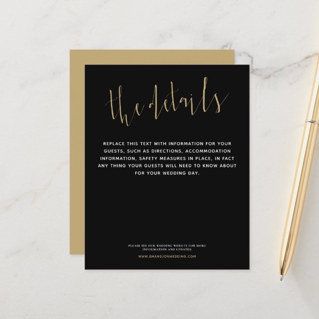 Papier Détails du Mariage de script élégant pour le budge (Devant/Arrière en situation)