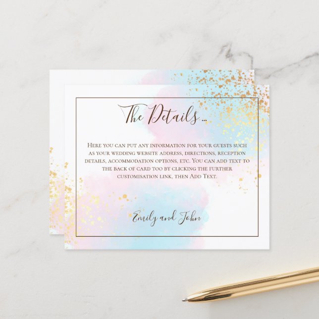 Papier Détails sur le Mariage d'or rose Turquoise Budget (Devant/Arrière en situation)