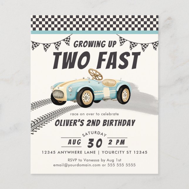 Papier Deux Fast Race Car Boy 2e Anniversaire Budget de f (Devant)