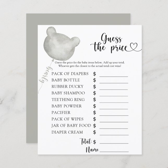 Papier Devine le prix ! Jeu (Devant / Derrière)