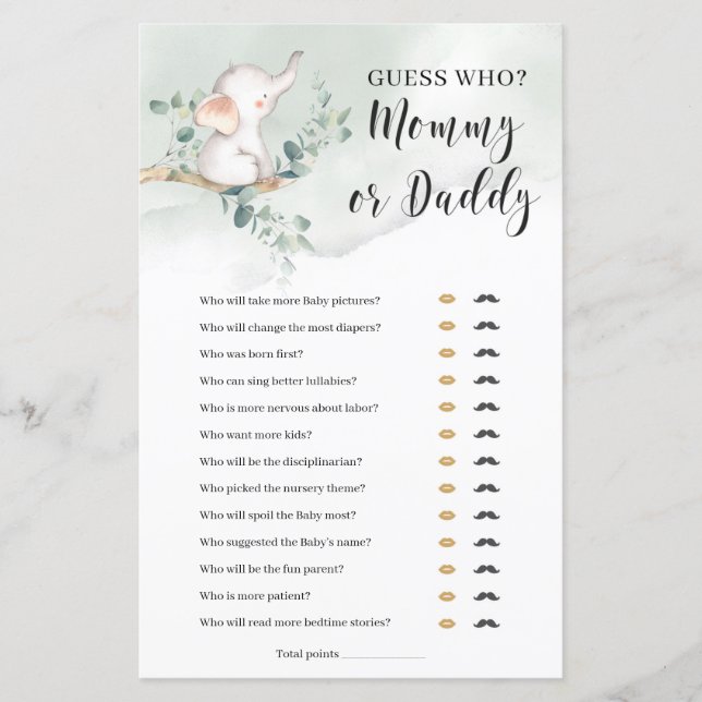 Papier Devine qui maman ou papa jeu éléphant boho (Devant)