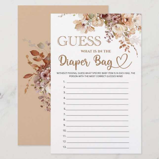 Papier Devinez ce qu'il y a dans le baby shower à fleurs  (Devant / Derrière)