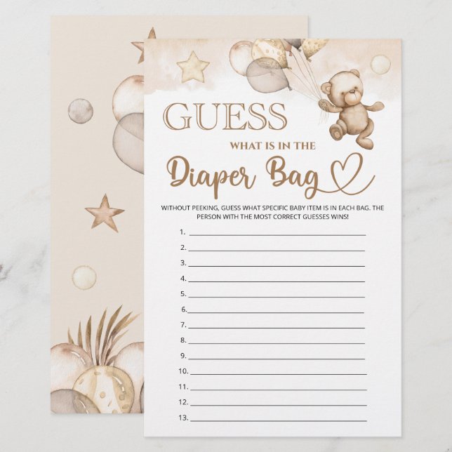 Papier Devinez ce qu'il y a dans le baby shower d'ours de (Devant / Derrière)
