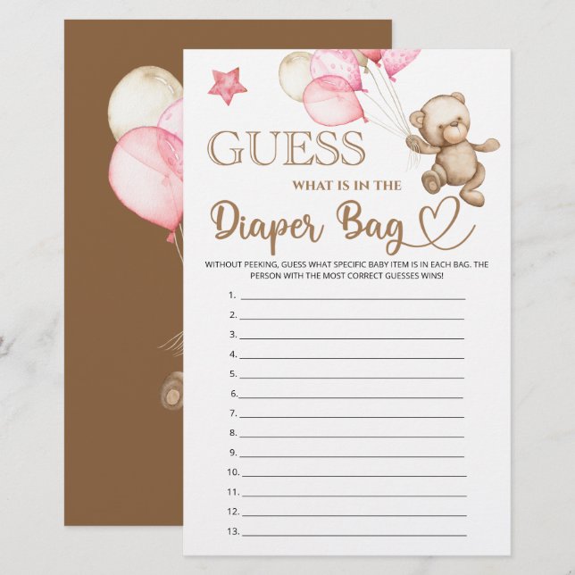 Papier Devinez ce qu'il y a dans le baby shower d'ours de (Devant / Derrière)