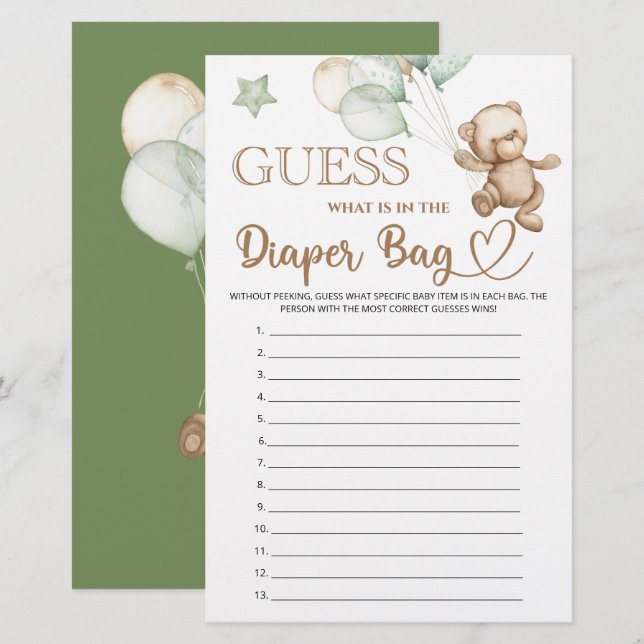 Papier Devinez ce qu'il y a dans le baby shower d'ours de (Devant / Derrière)