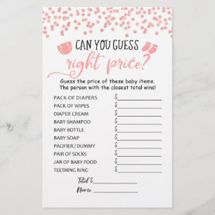 Papier Devinez juste prix Jeu Baby shower partie jeu