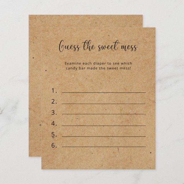 Papier Devinez la douceur du jeu - Baby shower (Devant / Derrière)