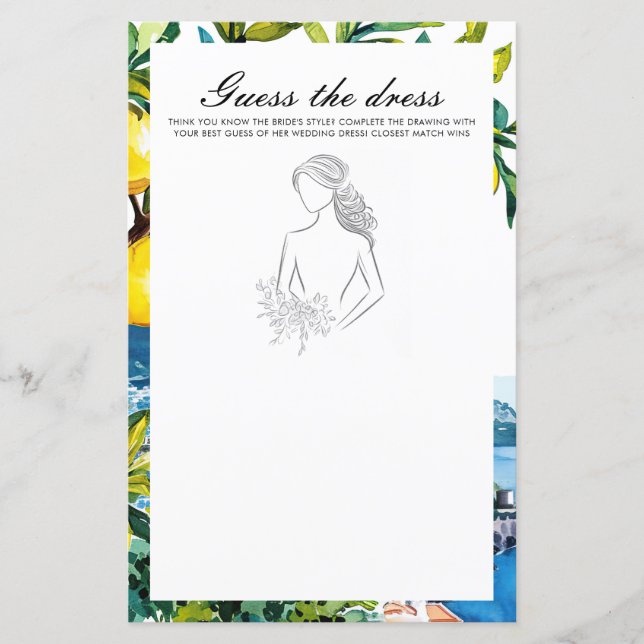 Papier Devinez la robe Amalfi Fête des mariées jeu (Devant)