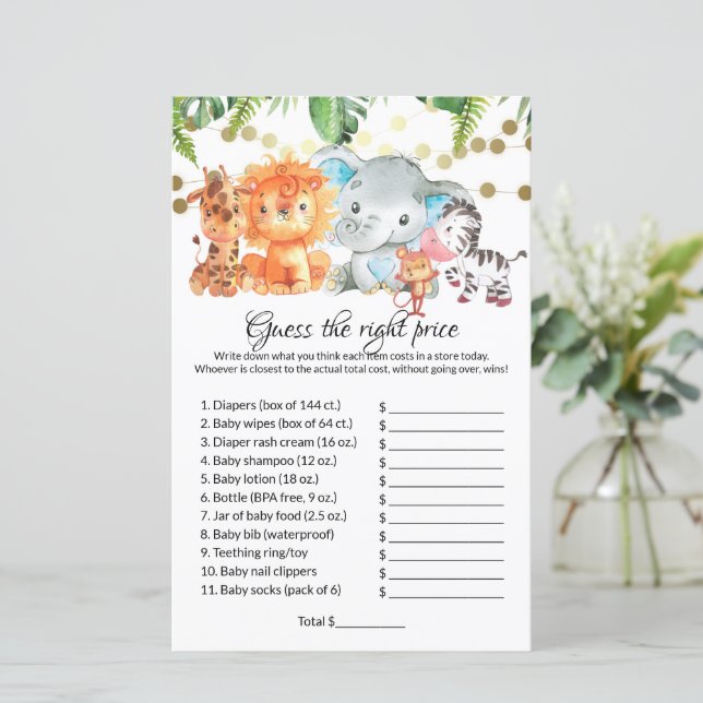Papier Devinez le bon prix Baby shower Jeux (Debout devant)