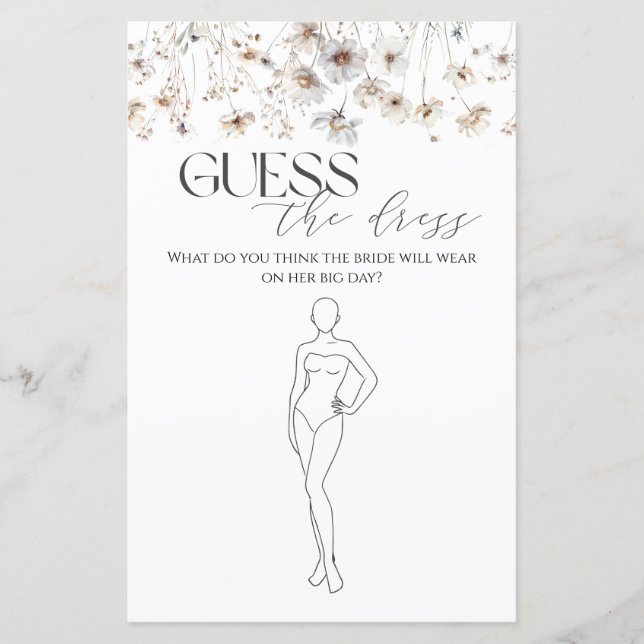 Papier Devinez Le Fleur sauvage Robe Fête des mariées Jeu (Devant)