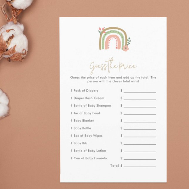 Papier Devinez le jeu de Baby shower arc-en-ciel Boho Pri (Créateur téléchargé)