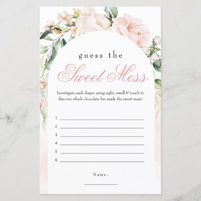 Papier Devinez Le Jeu De Baby shower Blush Mess Sweet (Devant)