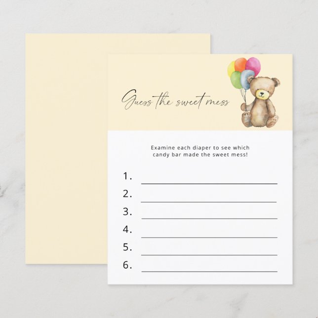 Papier Devinez le jeu de Baby shower de la douceur - Ours (Devant / Derrière)