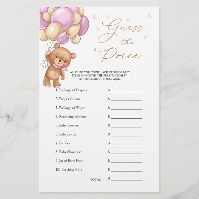 Papier Devinez le jeu de Baby shower de l'ours de prix (Devant)