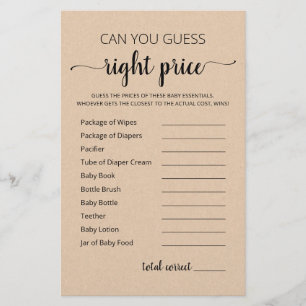 Papier Devinez le jeu de prix droit jeu Baby shower parti