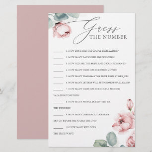 Papier Devinez le nombre dusty rose jeu de baby shower de