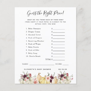 Papier Devinez Le Prix   Jeu Baby shower