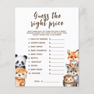 Papier Devinez le prix Woodland Animals Baby shower Jeu