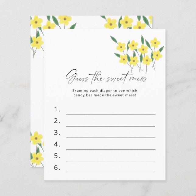 Papier Devinez les Fleurs sauvages du jeu de Baby shower  (Devant / Derrière)