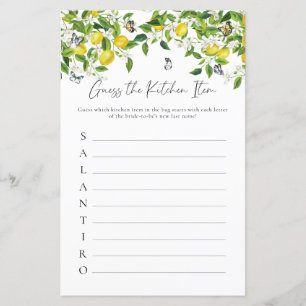 Papier Devinez l'objet de cuisine   Jeu de Baby Shower su