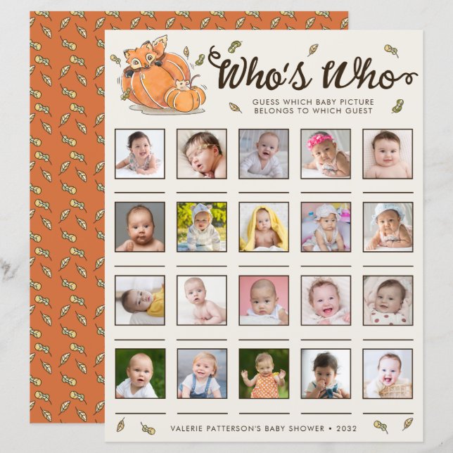 Papier Devinez quel jeu de Baby shower photo pour bébé de (Devant / Derrière)