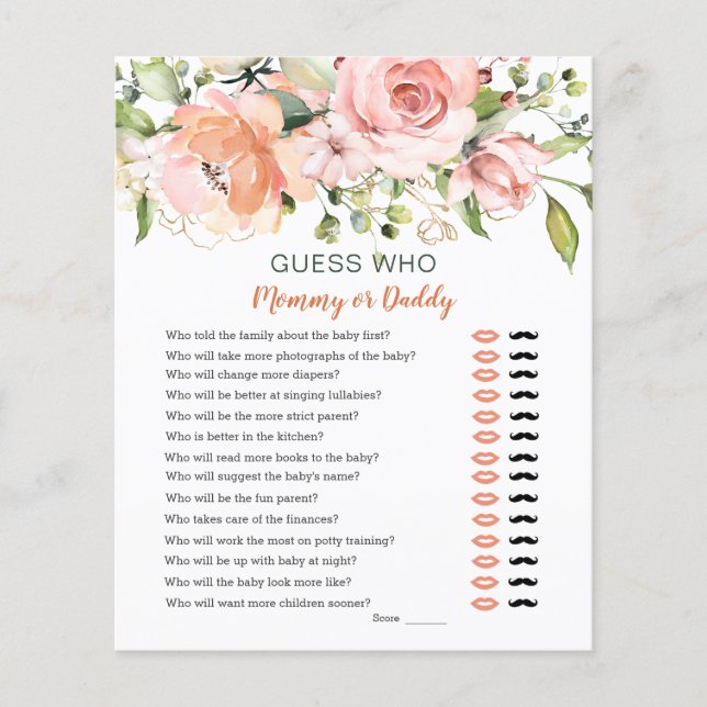 Papier Devinez Qui Baby shower Jouer La Verdure Florale (Devant)