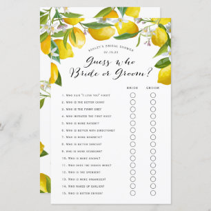 Papier Devinez qui, citron nuptiale jeux de douche