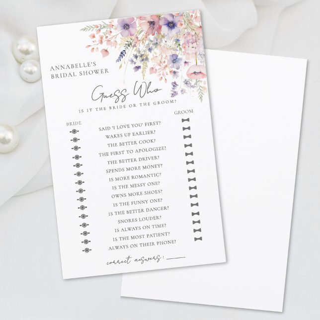 Papier Devinez Qui Fleur sauvage Fête des mariées (Guess Who Wildflower Bridal Shower)