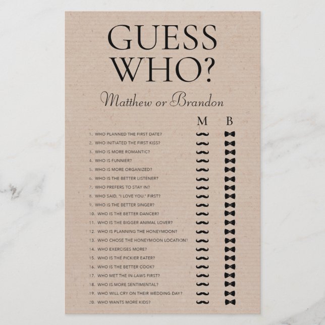 Papier Devinez qui jeu de douche LGBTQ (Devant)