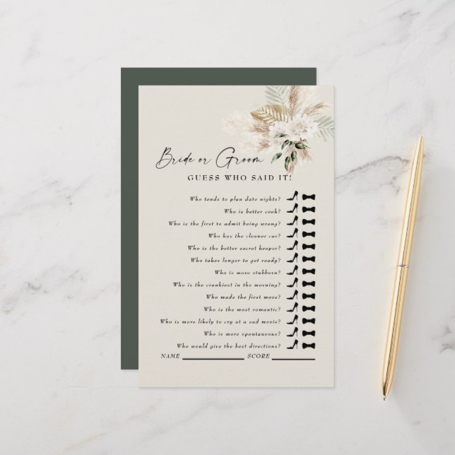 Papier Devinez Qui L'A Dit ? Fête des mariées Pampas Sage (Devant/Arrière en situation)