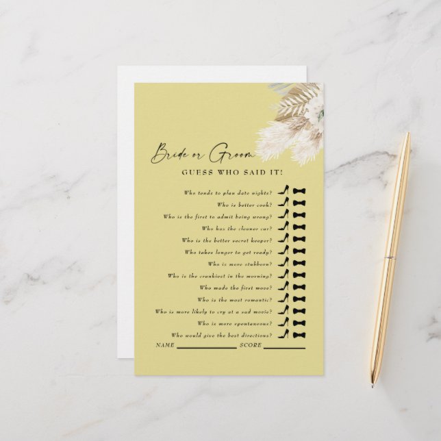 Papier Devinez Qui L'A Dit ? Jeu de douche Jaune Pampas (Devant/Arrière en situation)