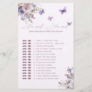Papier Devinez Qui L'A Dit Mauve Butterfly Game Card