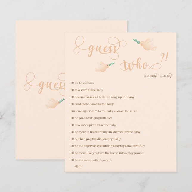 Papier Devinez qui maman ou papa Baby shower jeu (Devant / Derrière)