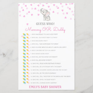 Papier Devinez qui, maman ou papa jeu de Baby shower