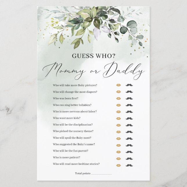 Papier Devinez qui maman ou papa jeu de baby shower (Devant)