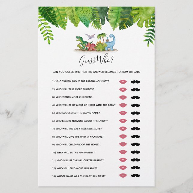 Papier Devinez qui maman ou papa ? Jeu de Baby shower Din (Devant)