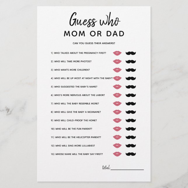 Papier Devinez qui maman ou papa ? Jeu de Baby shower min (Devant)